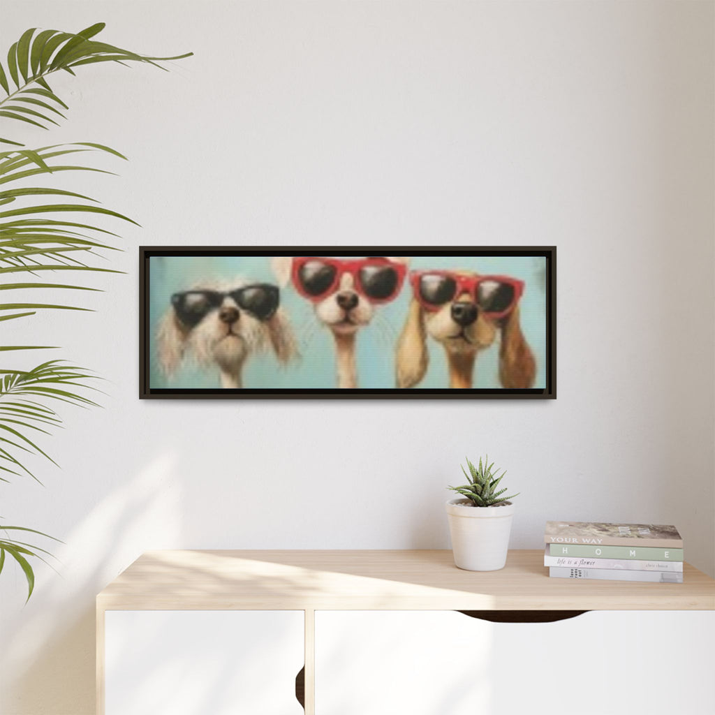 Framed Matte Canvas — Three Cool Dogs in Sunglasses Wall Art