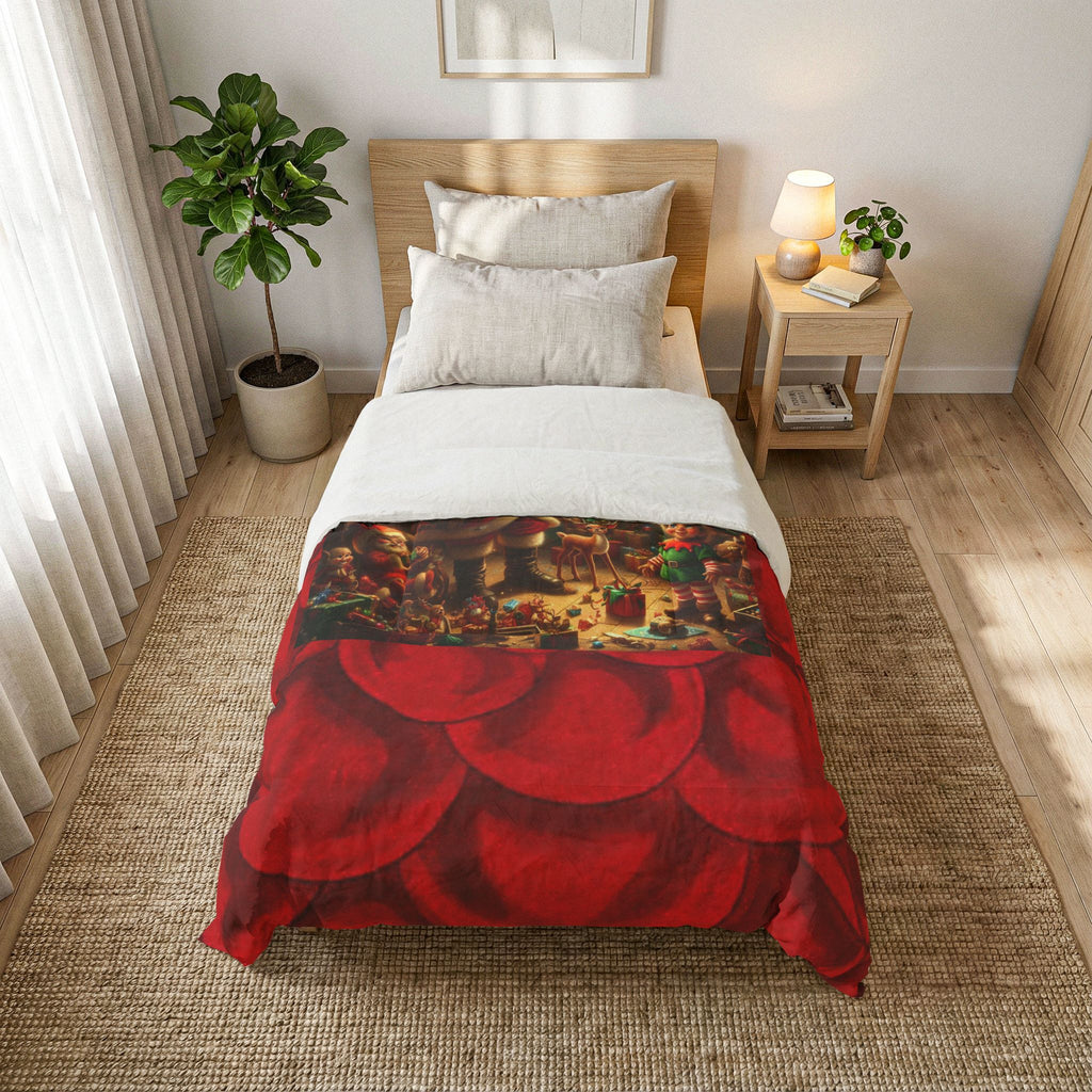 Christmas Santa Scene Comforter — Festive Holiday Cotton Throw for Kids & Family
