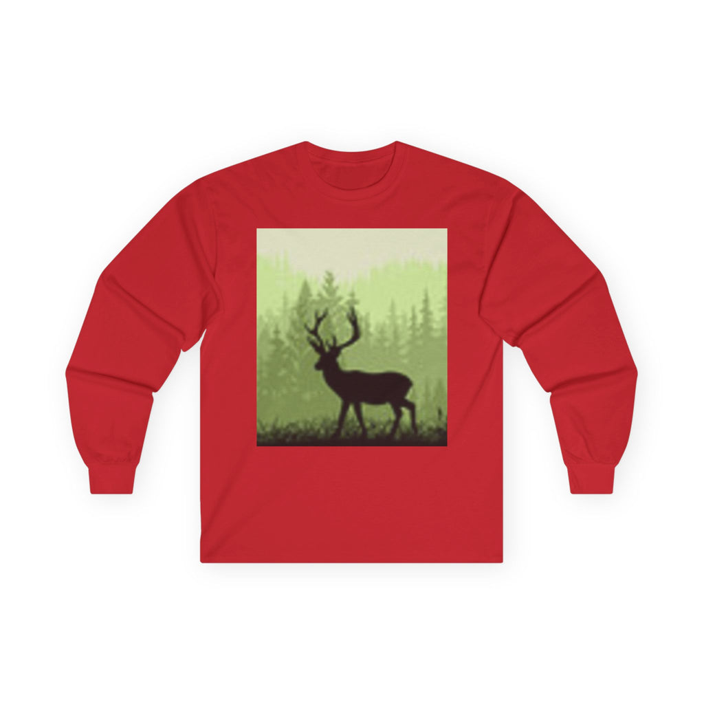 Forest Deer Sunset Long Sleeve Tee — Nature Silhouette Graphic Shirt