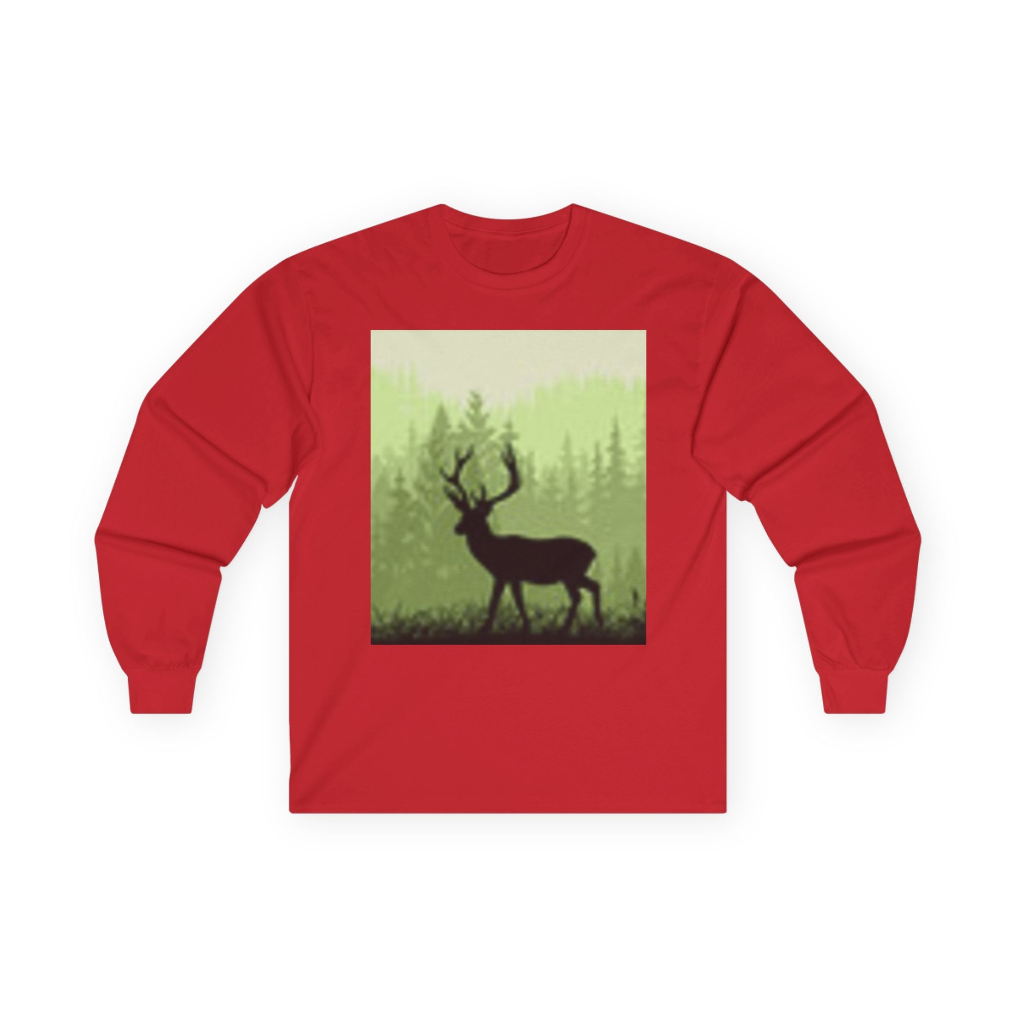Forest Deer Sunset Long Sleeve Tee — Nature Silhouette Graphic Shirt