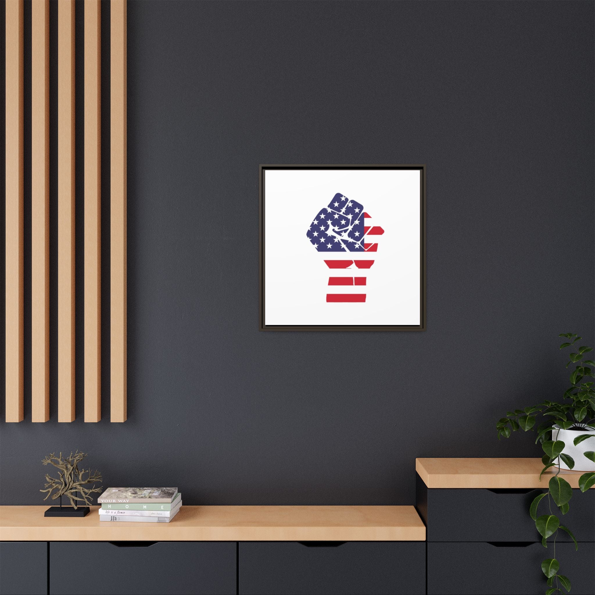 Framed Canvas Print – American Flag Fist Wall Art