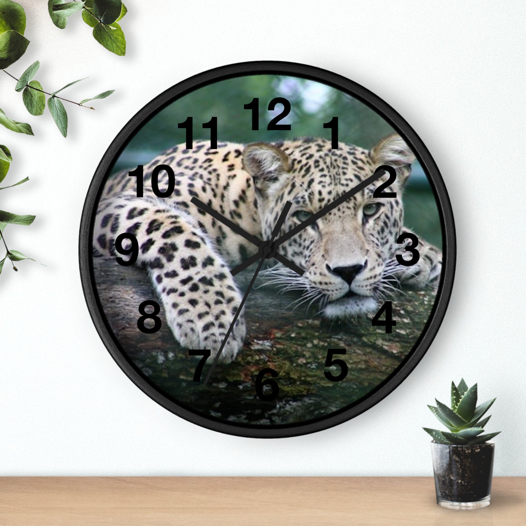 Leopard Wall Clock — Relaxed Wild Cat Photo Clock for Safari-Lodge Decor