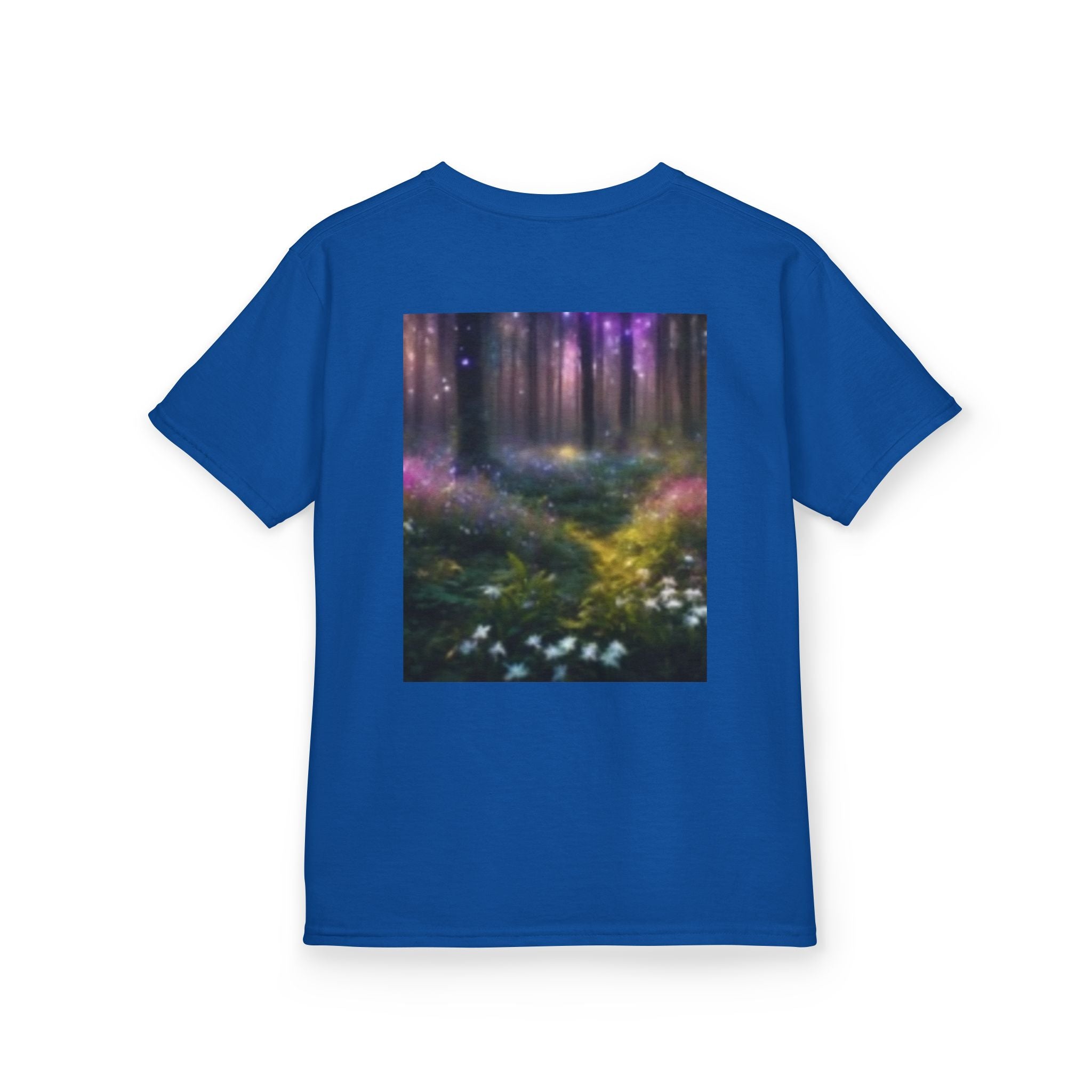 Kids T-shirt— Cute Frankenstein Face Front & Enchanted Forest Back