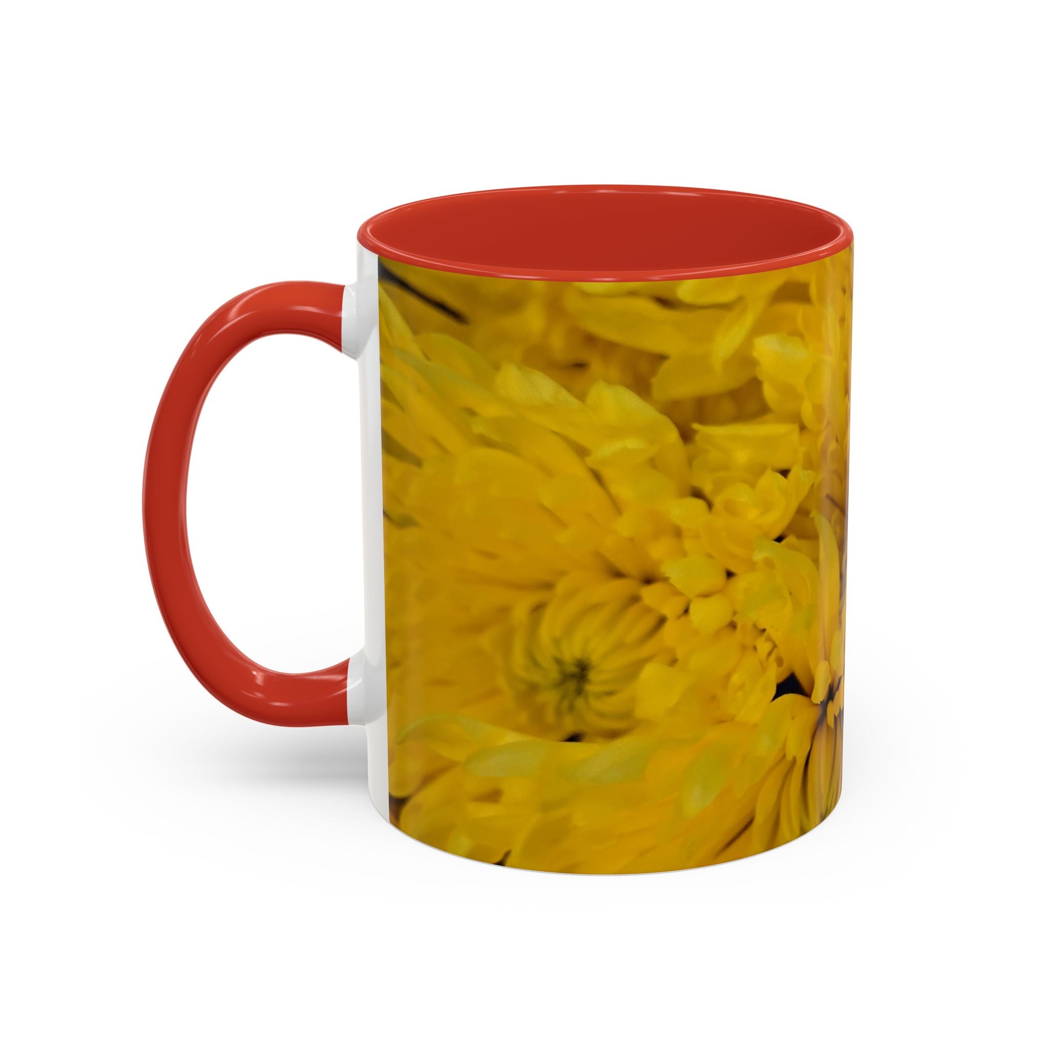Yellow Chrysanthemum Accent Coffee Mug — Floral 11/15oz Tea Cup