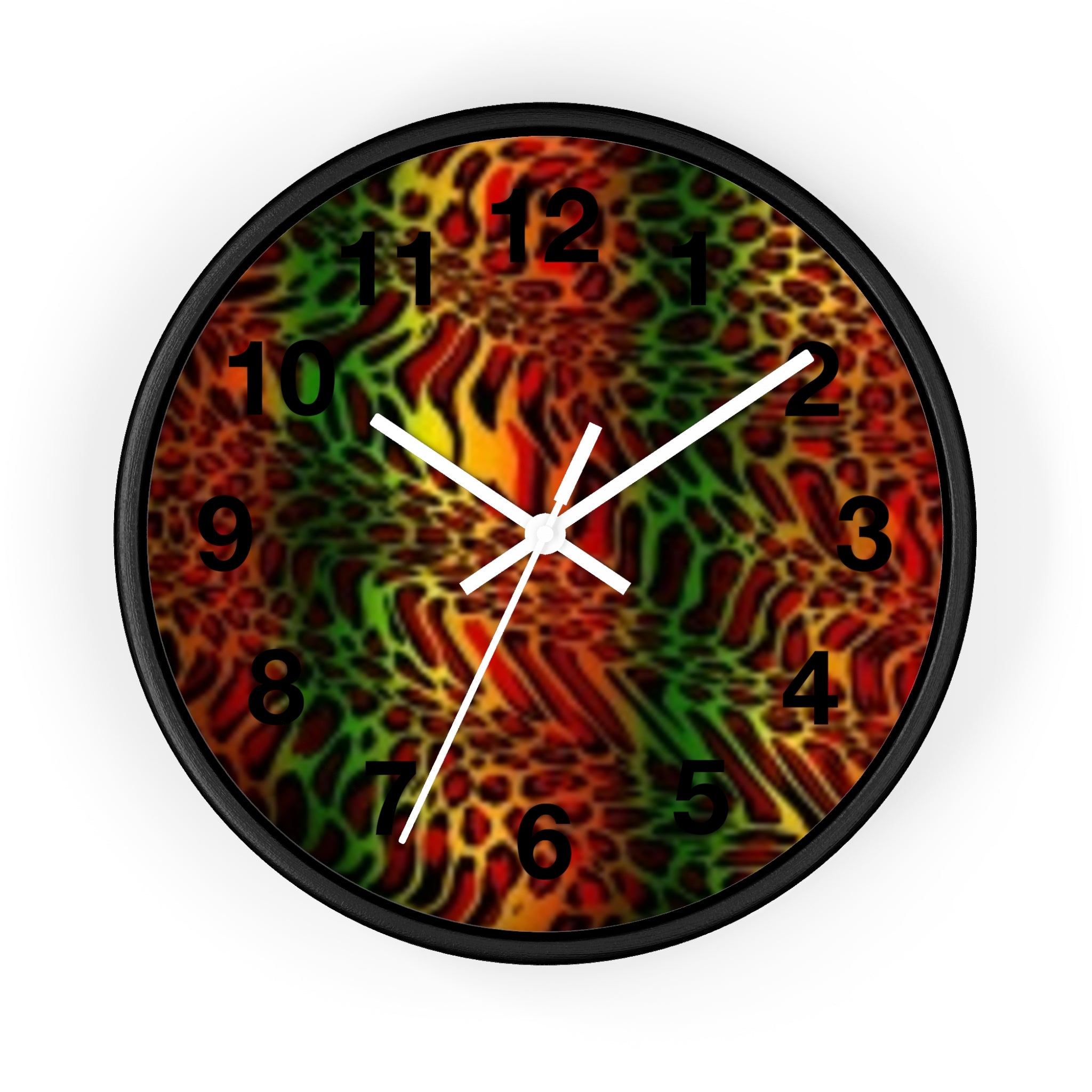 Rasta Safari Wall Clock — Vibrant Red Green Yellow Animal Print Timepiece