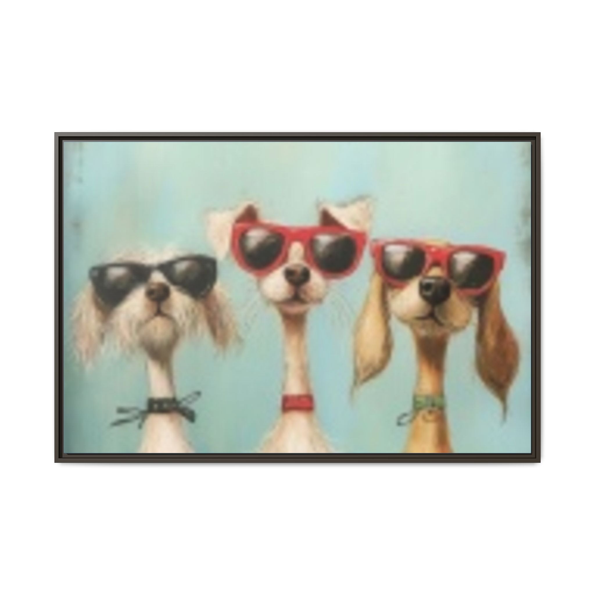 Framed Matte Canvas — Three Cool Dogs in Sunglasses Wall Art