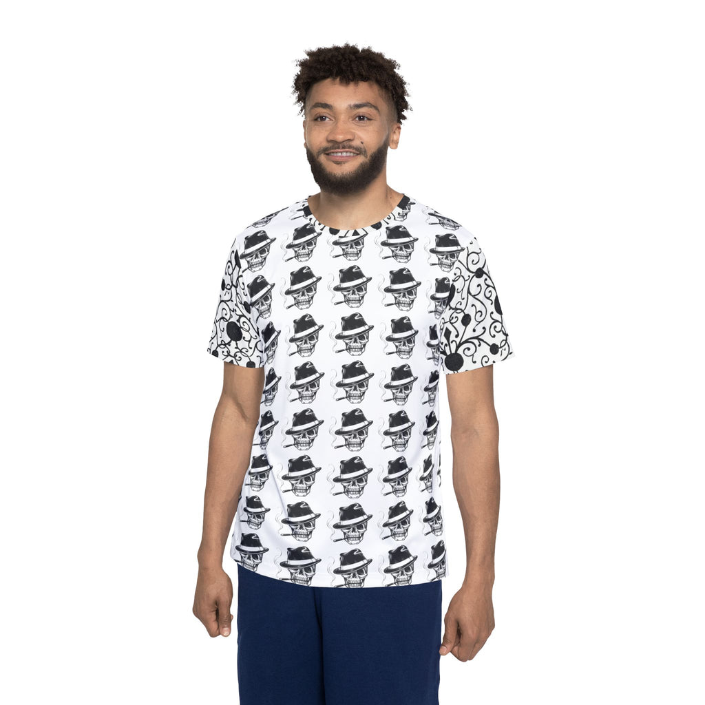 Black & White Skull Pattern Sports Jersey — Gothic All-Over Print Tee