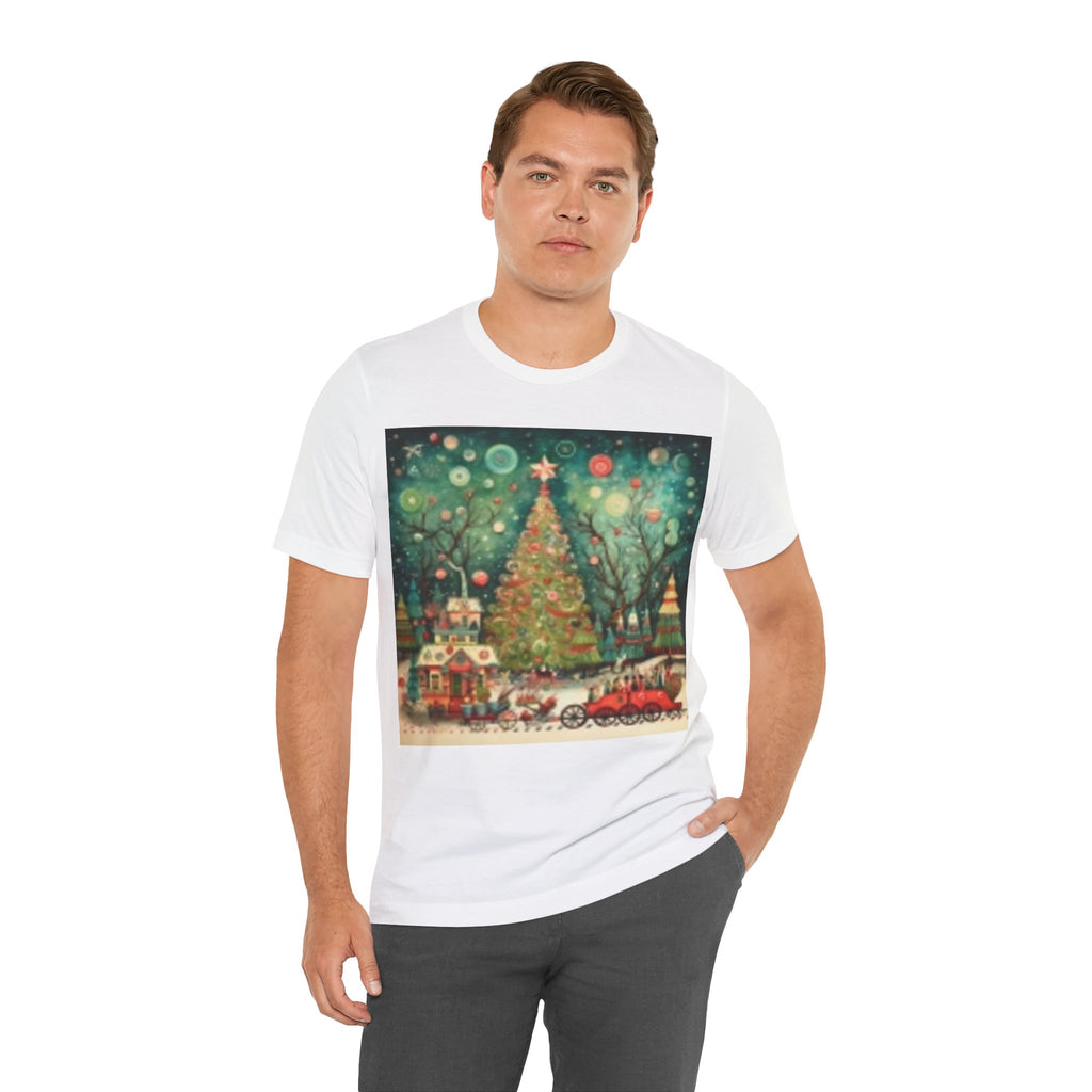 Christmas Tree Vintage Scene Tee — Holiday Village Carriage Design