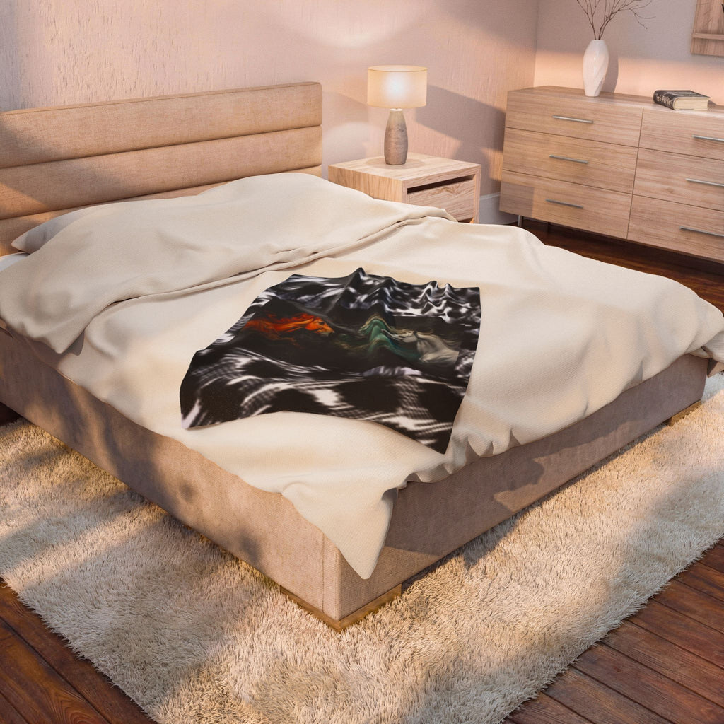 Velveteen Plush Blanket — Triple Spirit Horses on Black Leopard Throw