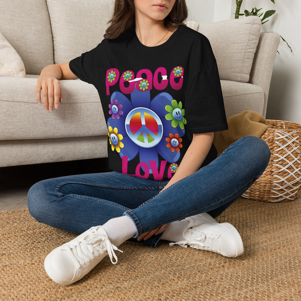 T-shirt Chien Rétro Fleur Lunettes de Soleil "Peace & Love"