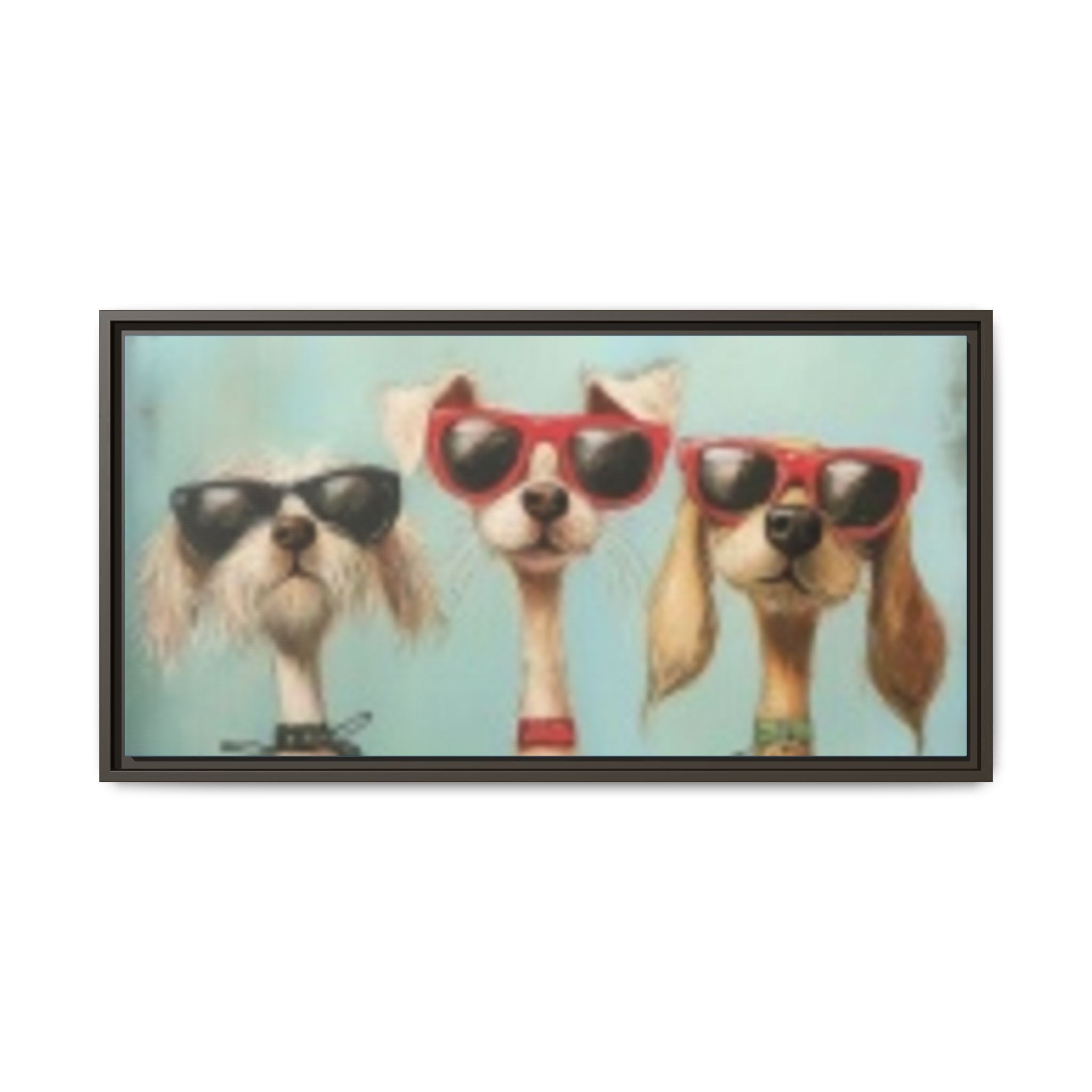Framed Matte Canvas — Three Cool Dogs in Sunglasses Wall Art