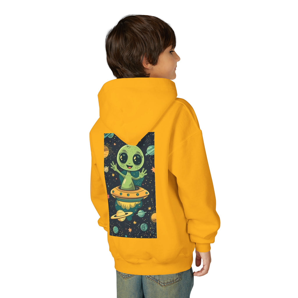 Youth Hoodie — Cute Alien in UFO Space Graphic
