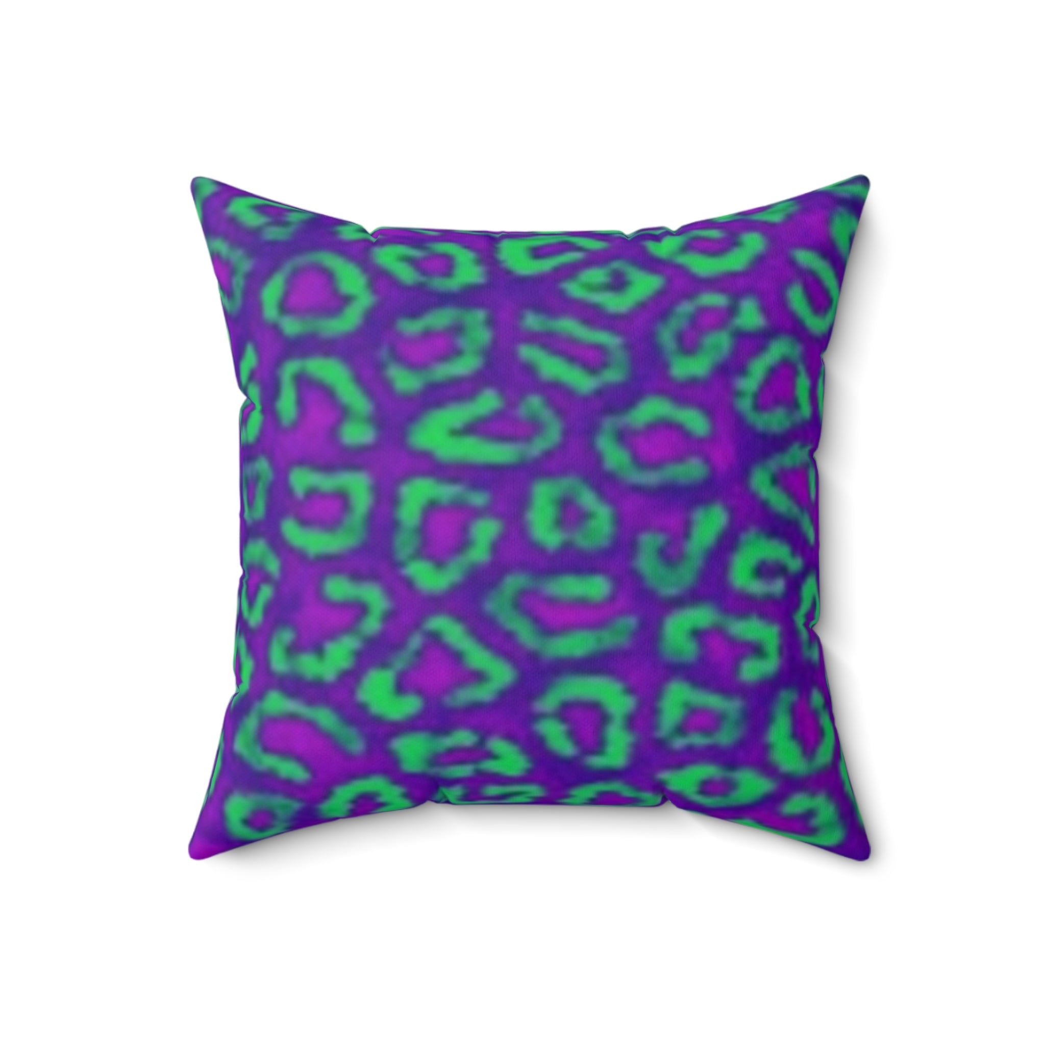 Decorative Square Pillow — Floral Outline & Vibrant Leopard Purple Green Patterns