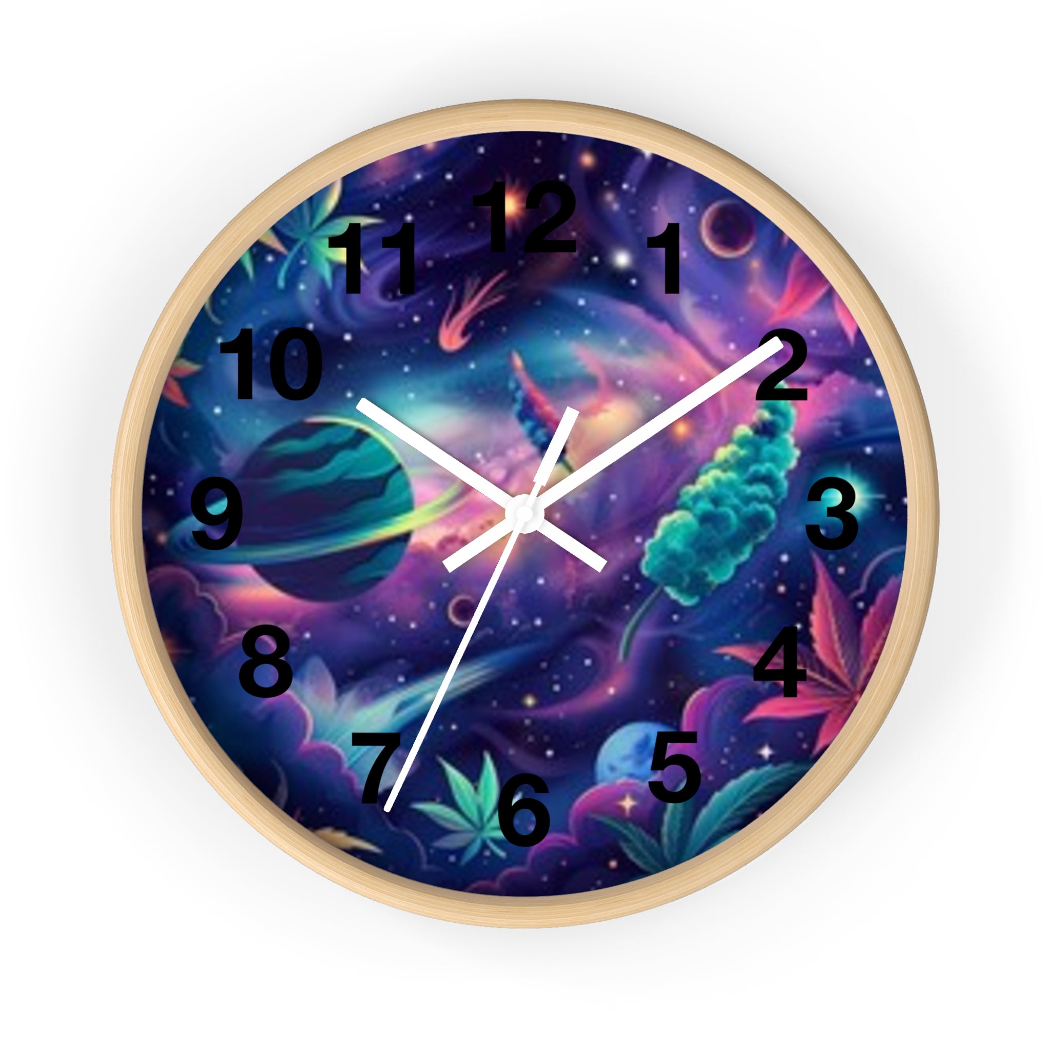 Cosmic Cannabis Wall Clock — Psychedelic Space Marijuana Art Clock