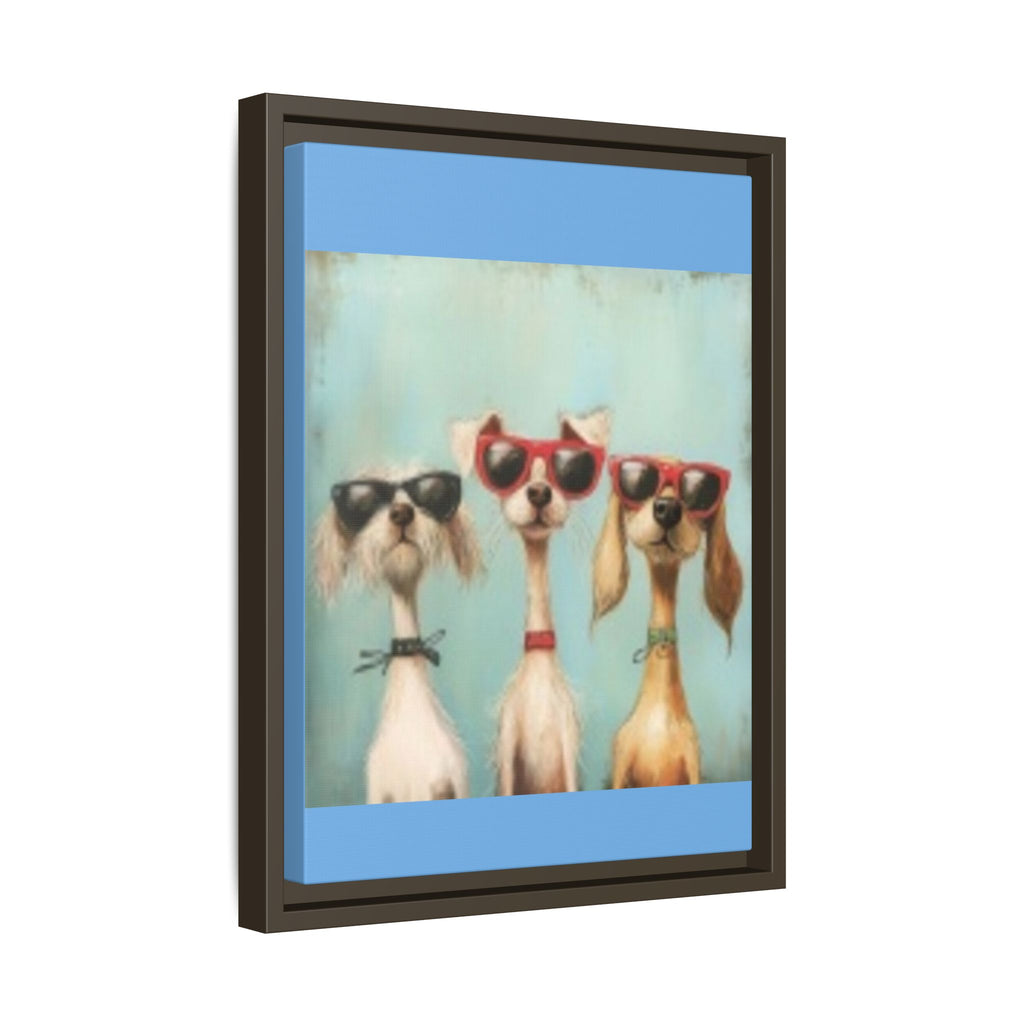 Framed Matte Canvas — Three Cool Dogs in Sunglasses Wall Art