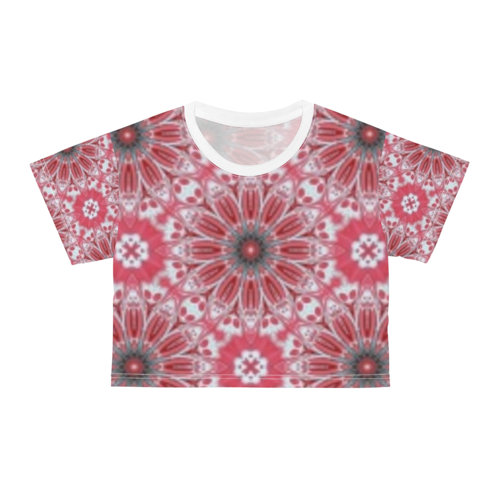 Floral Kaleidoscope Crop Tee — Red Mandala All-Over Print