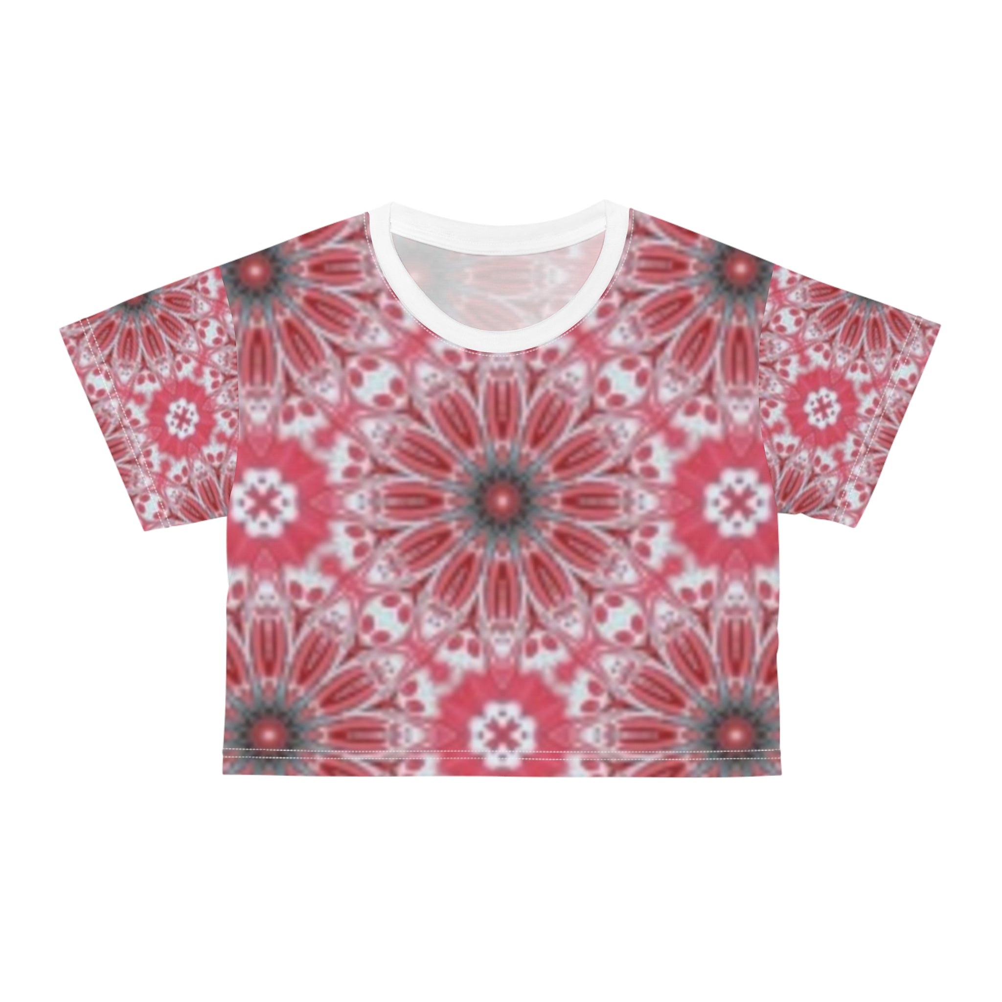 Floral Kaleidoscope Crop Tee — Red Mandala All-Over Print