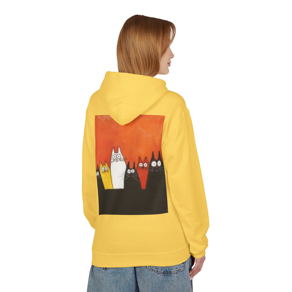Women's Cute Cat Trio Hoodie – Whimsical Orange & Black Cat Graphic Pullover