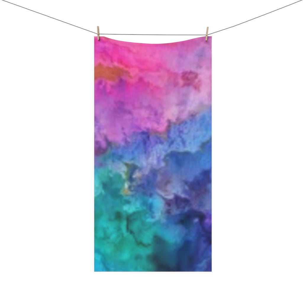 Abstract Rainbow Beach Towel — Vibrant Watercolor Tie-Dye Bath Towel