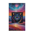 Psychedelic Cat Hand Towel – Neon Galaxy Kitty Beach Sunset Design
