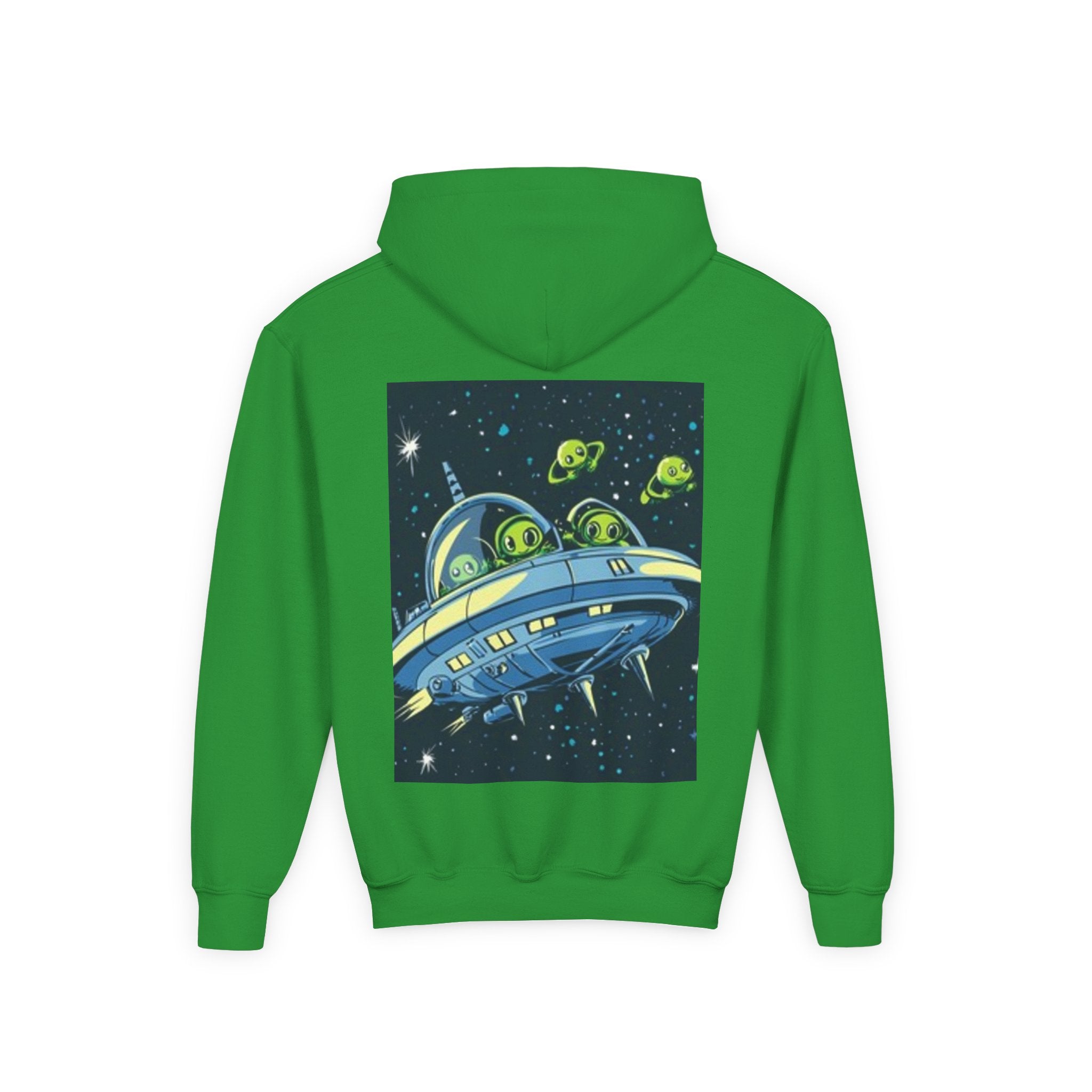 Kids Alien Spaceship Hoodie — Cute Neon UFO Crew Youth Hoodie