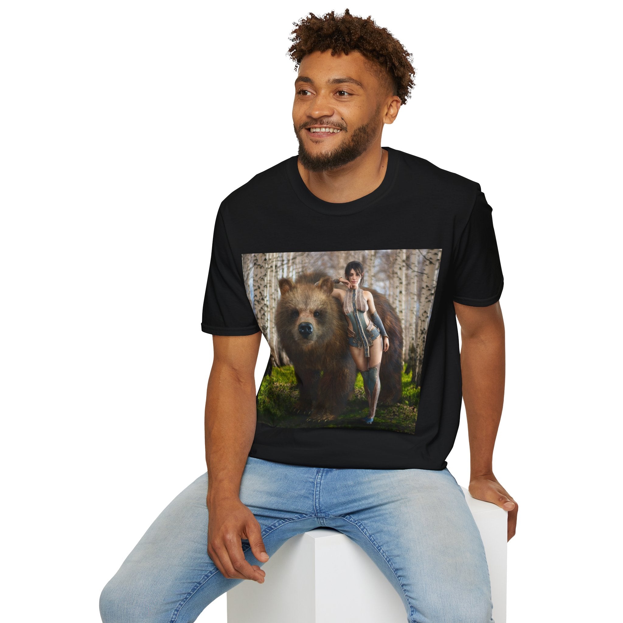 Bear Companion with a Sexy Woman T‑Shirt — Forest Muse Graphic T-shirt