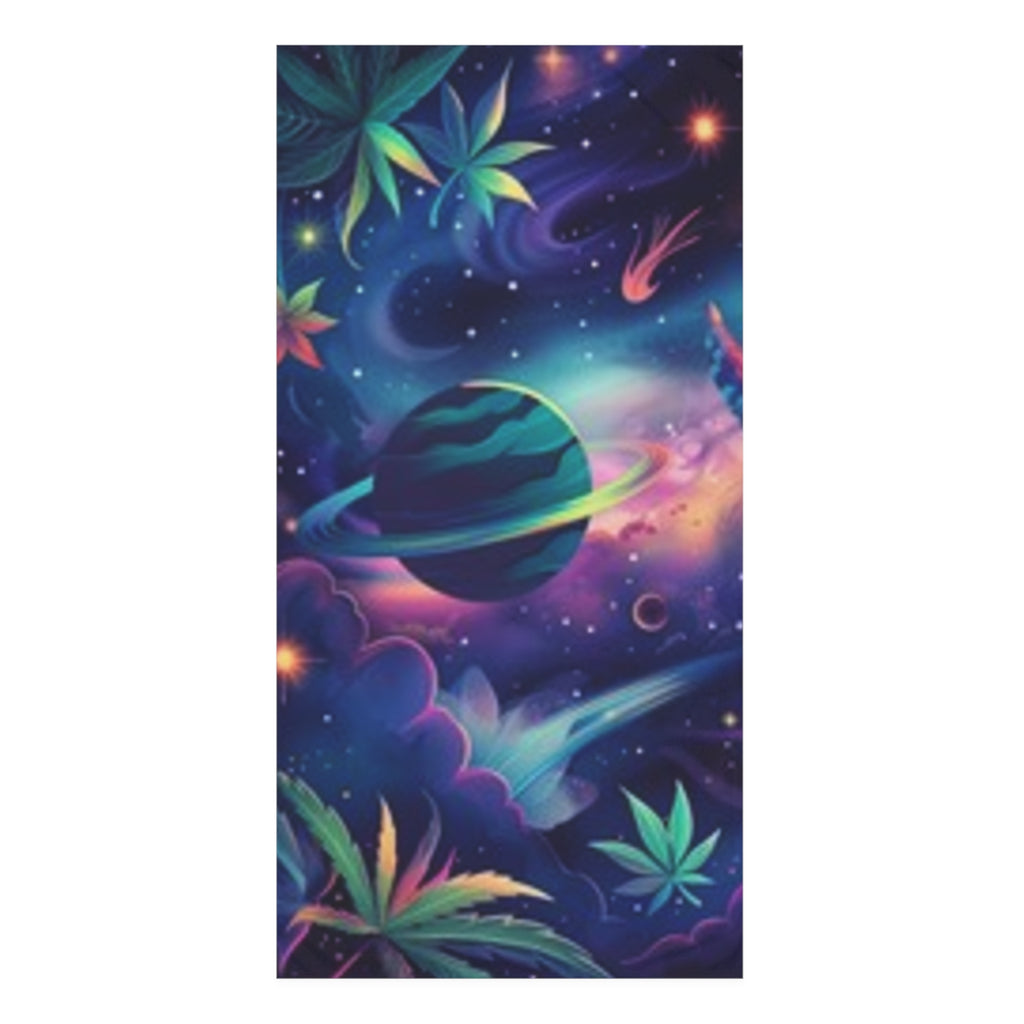 Cosmic Cannabis Beach Towel — Galaxy Planet & Leaf Print