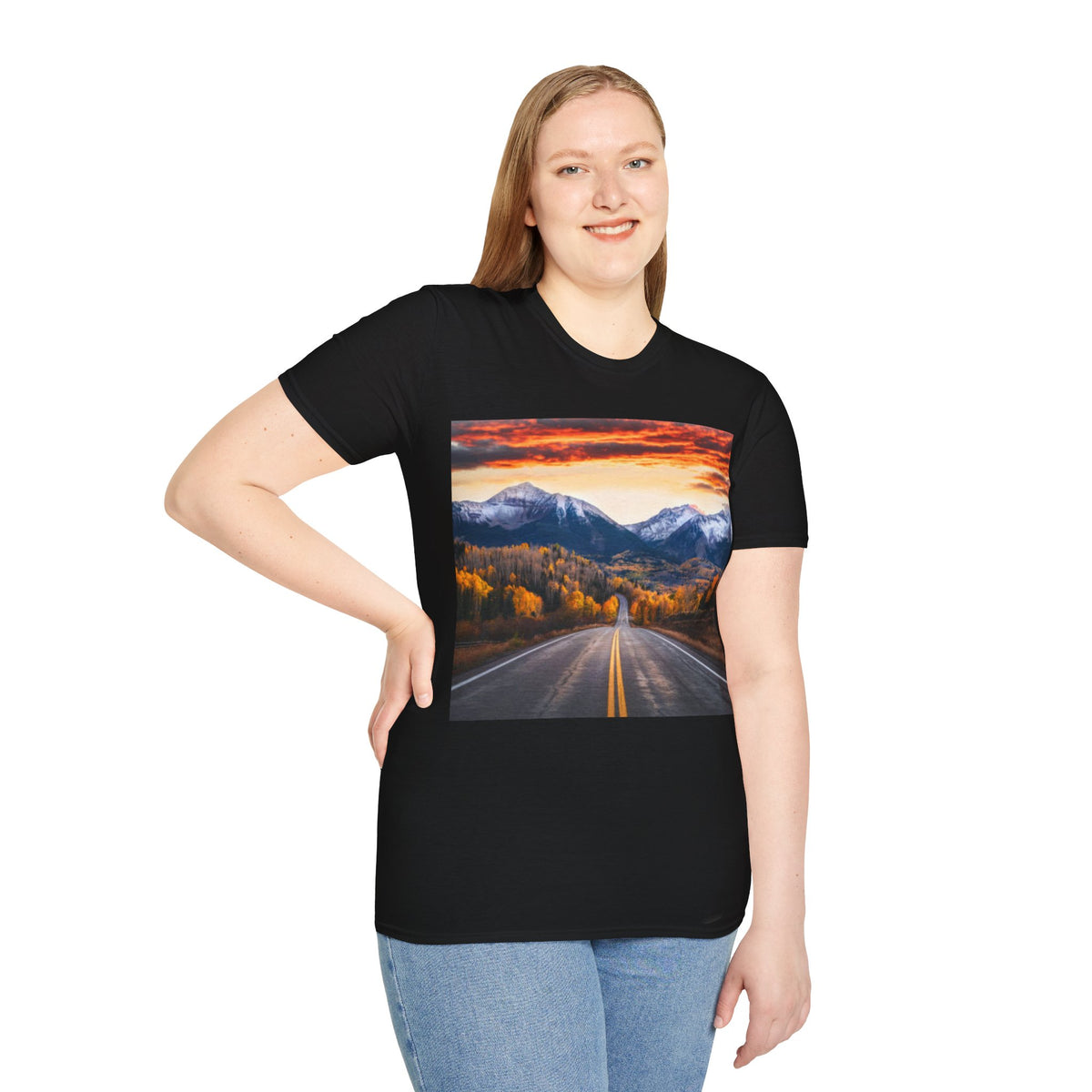 Road to the Rockies T-Shirt — Scenic Mountain Sunset Landscape Tee