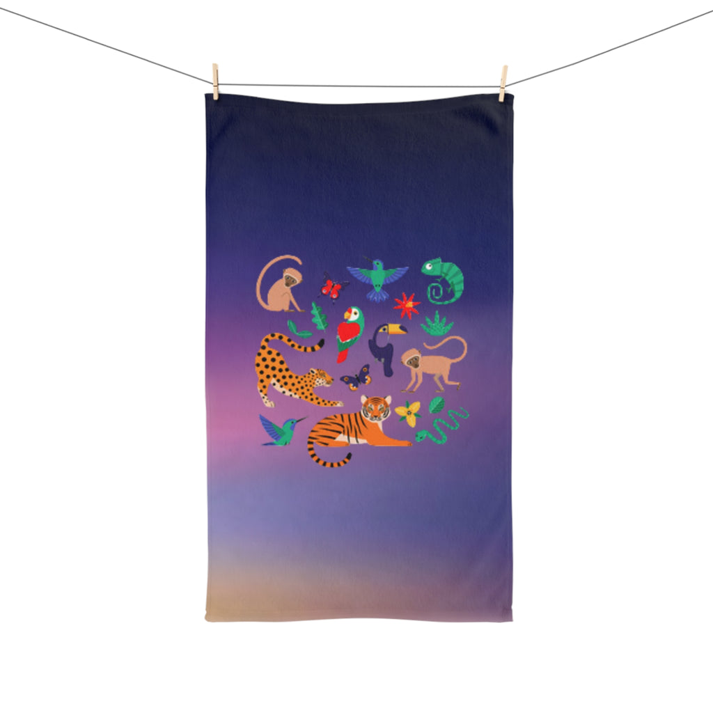 Tropical Jungle Hand Towel – Colorful Exotic Animals Design