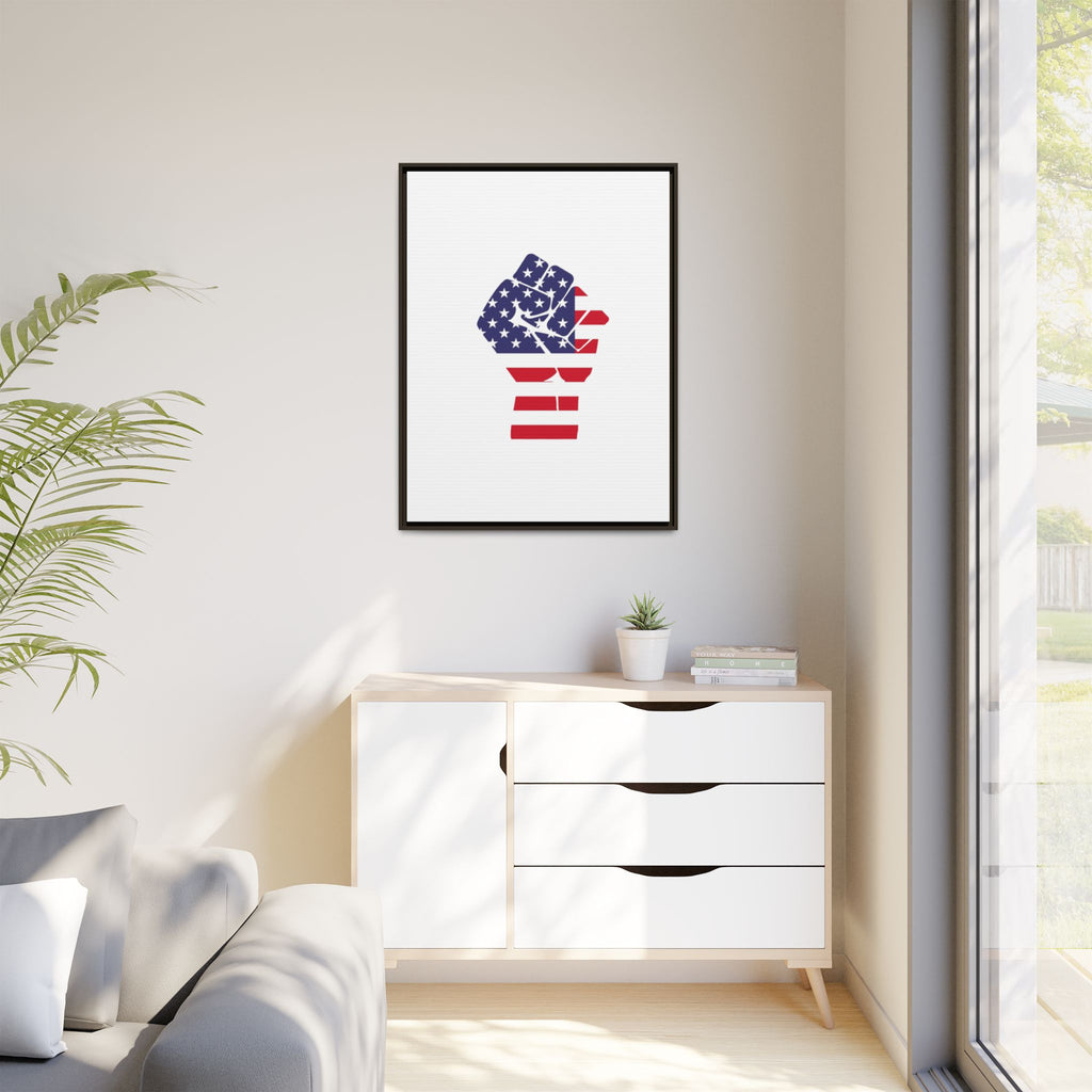 Framed Canvas Print – American Flag Fist Wall Art