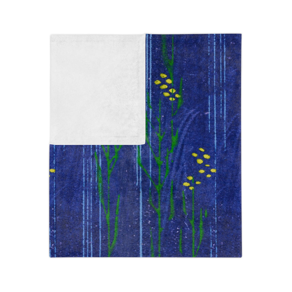 Blue Floral Velveteen Microfiber Blanket — Cozy Botanical Throw
