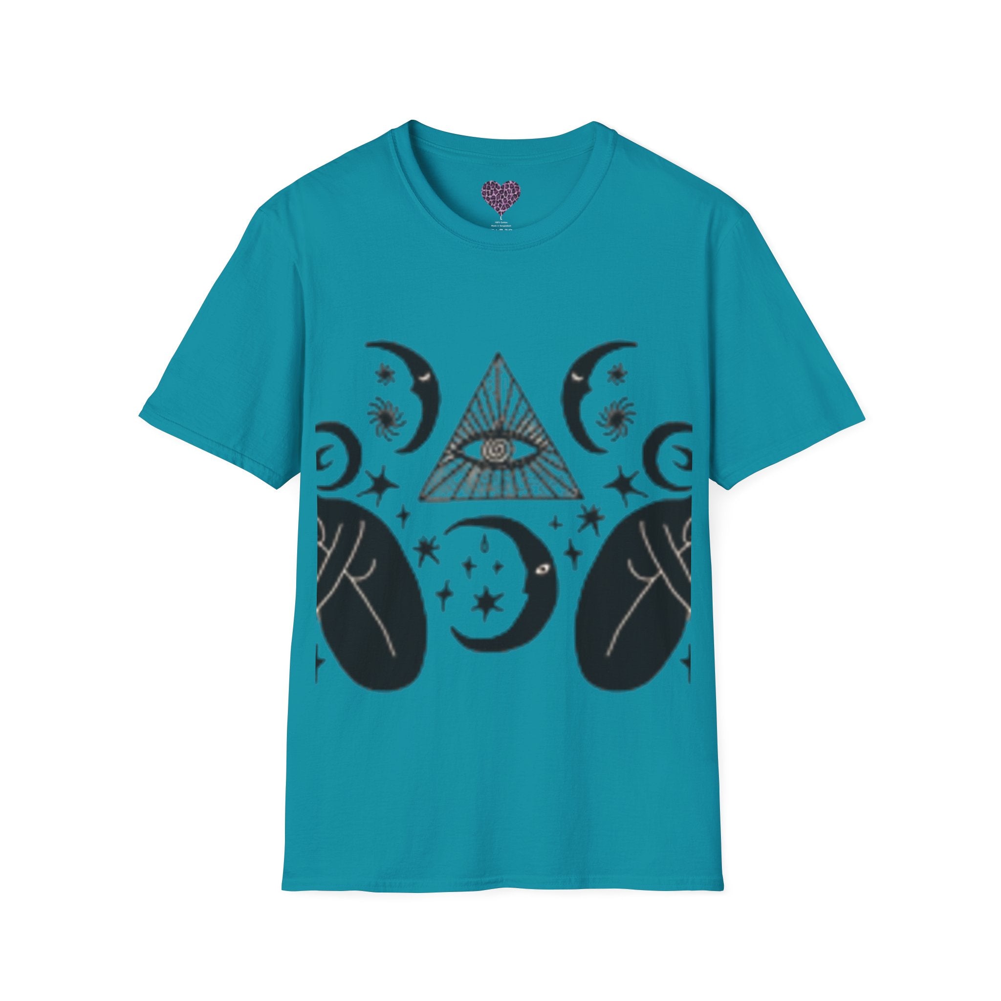 T-shirt Mystic Moon Eye — T-shirt graphique Celestia avec empiècement floral au dos