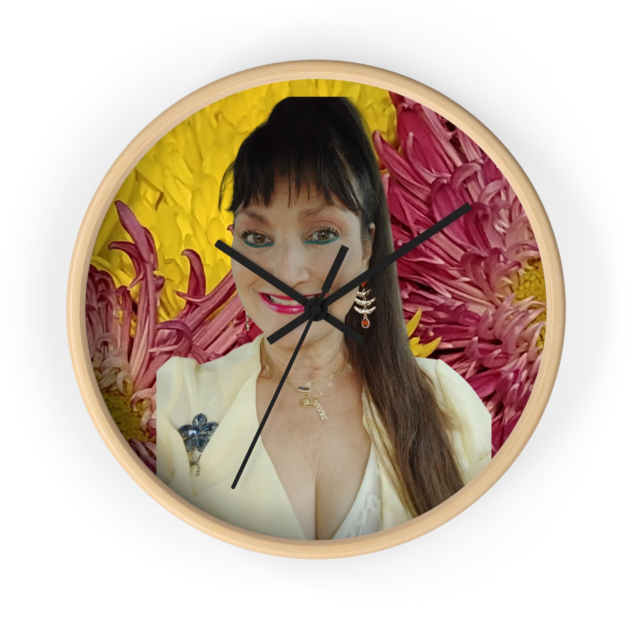 Mary Jordan Wall Clock – Bright Yellow & Pink Decorative Timepiece