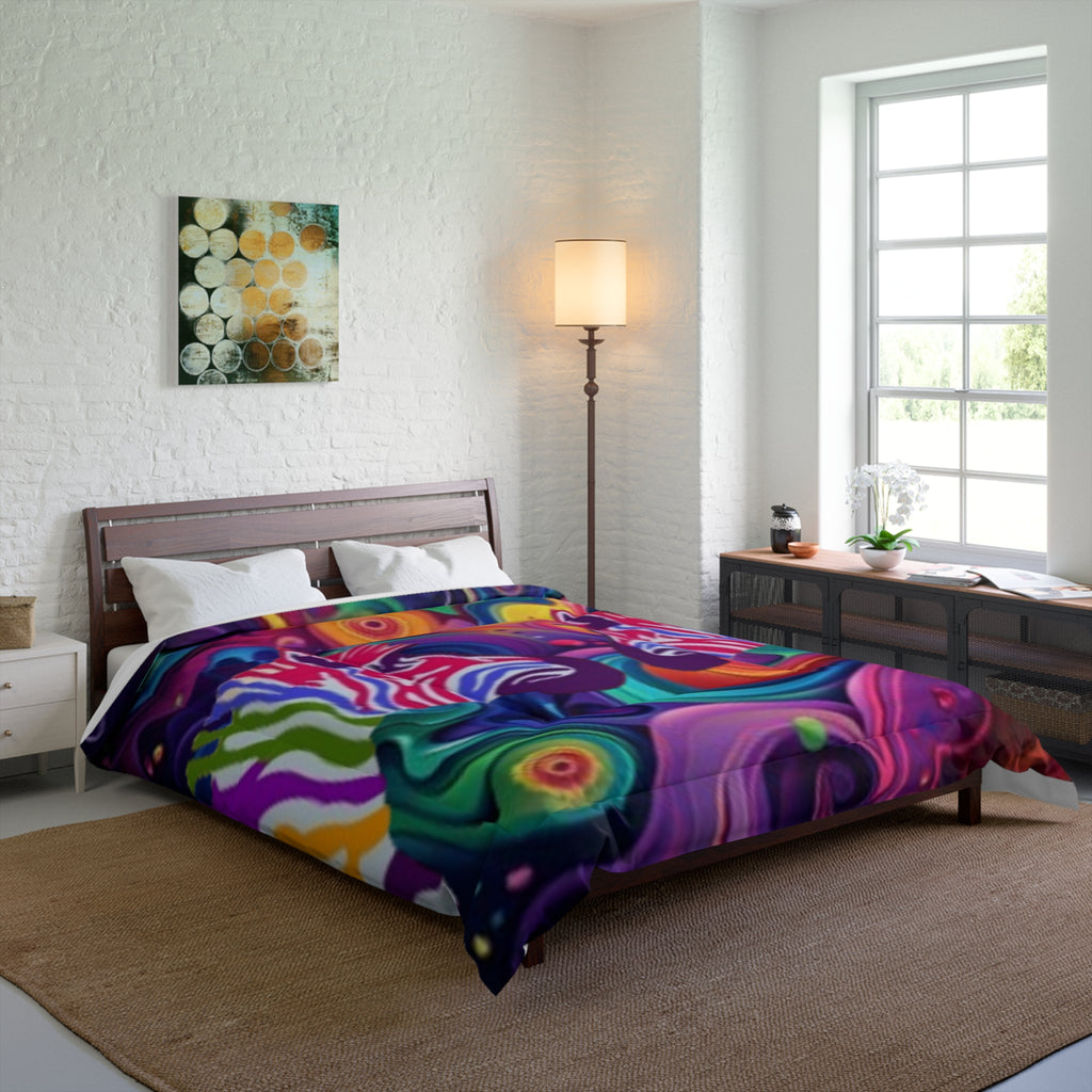 Psychedelic Zebra Comforter — Vibrant Swirl Rainbow Comforter