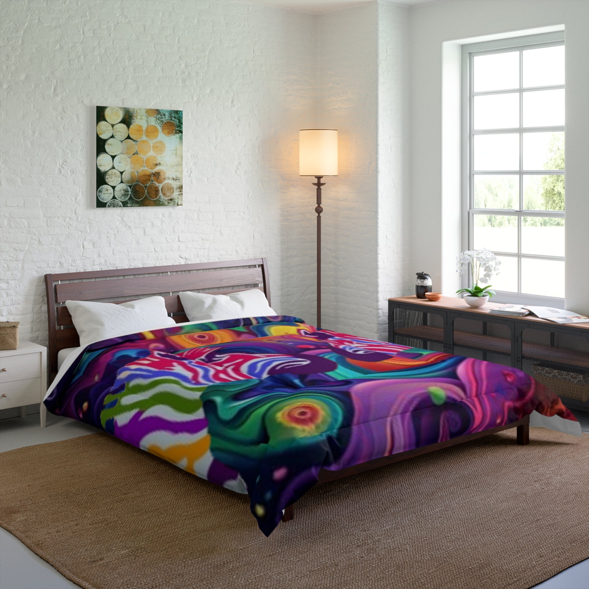 Psychedelic Zebra Comforter — Vibrant Swirl Rainbow Comforter