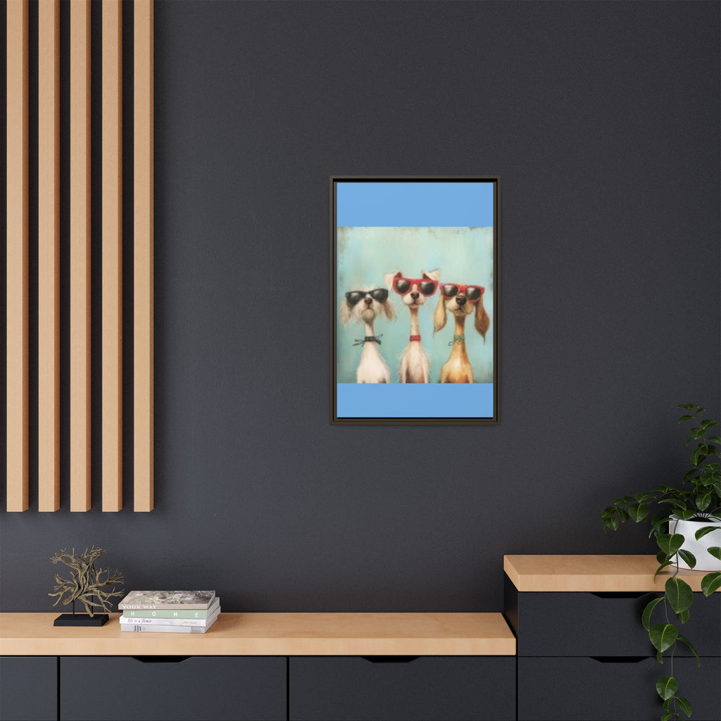 Framed Matte Canvas — Three Cool Dogs in Sunglasses Wall Art