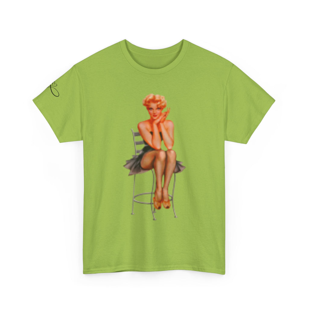Pinup Sexy Girl Sitting in Chair — Vintage Sitting Pin-Up T-Shirt