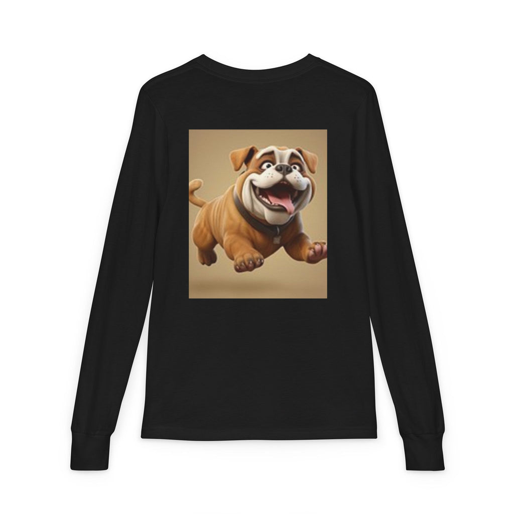 Youth Long Sleeve Tee — Playful Space Planets & Happy Bulldog Graphic