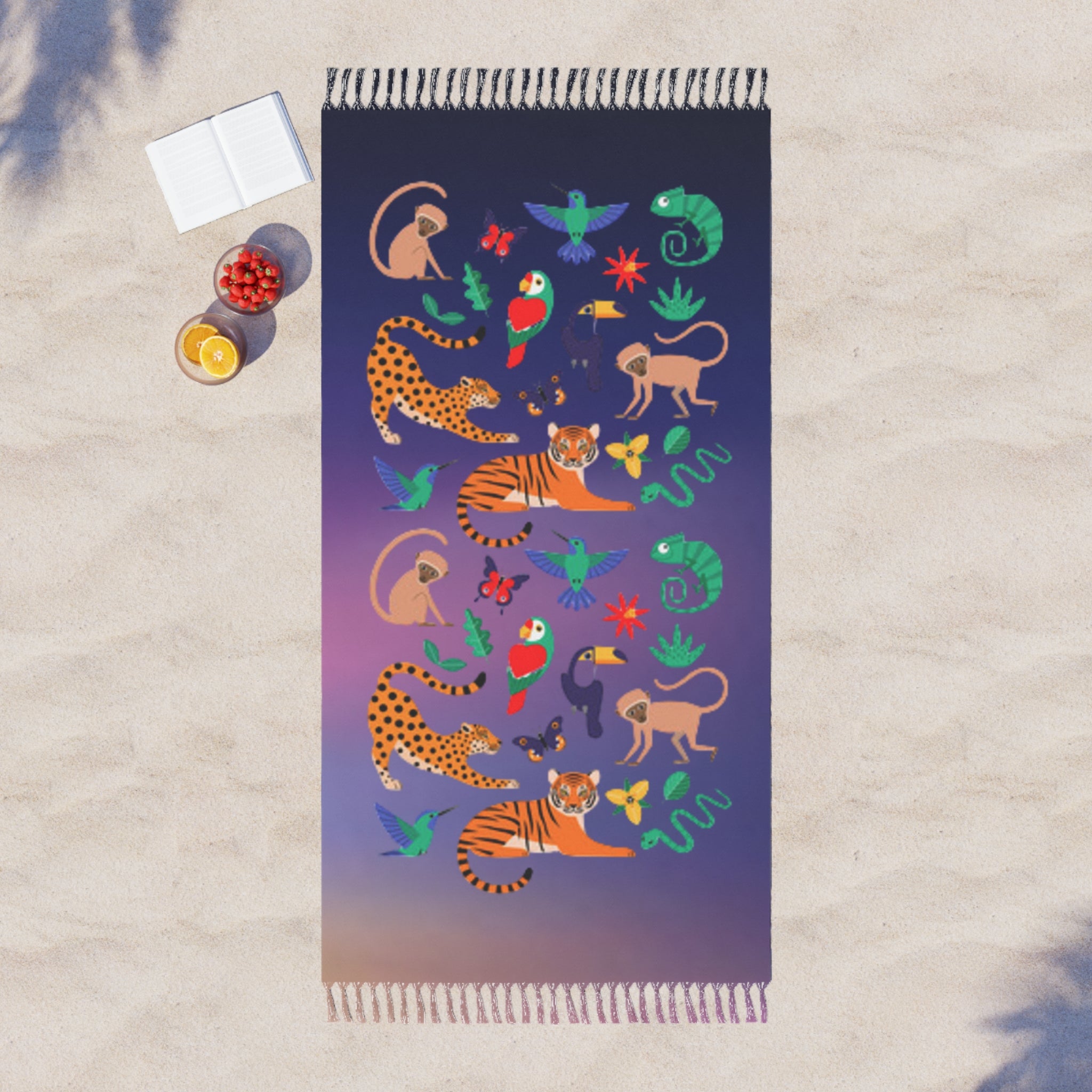 Boho Beach Towel — Tropical Jungle Animals Fringe Beach Cloth