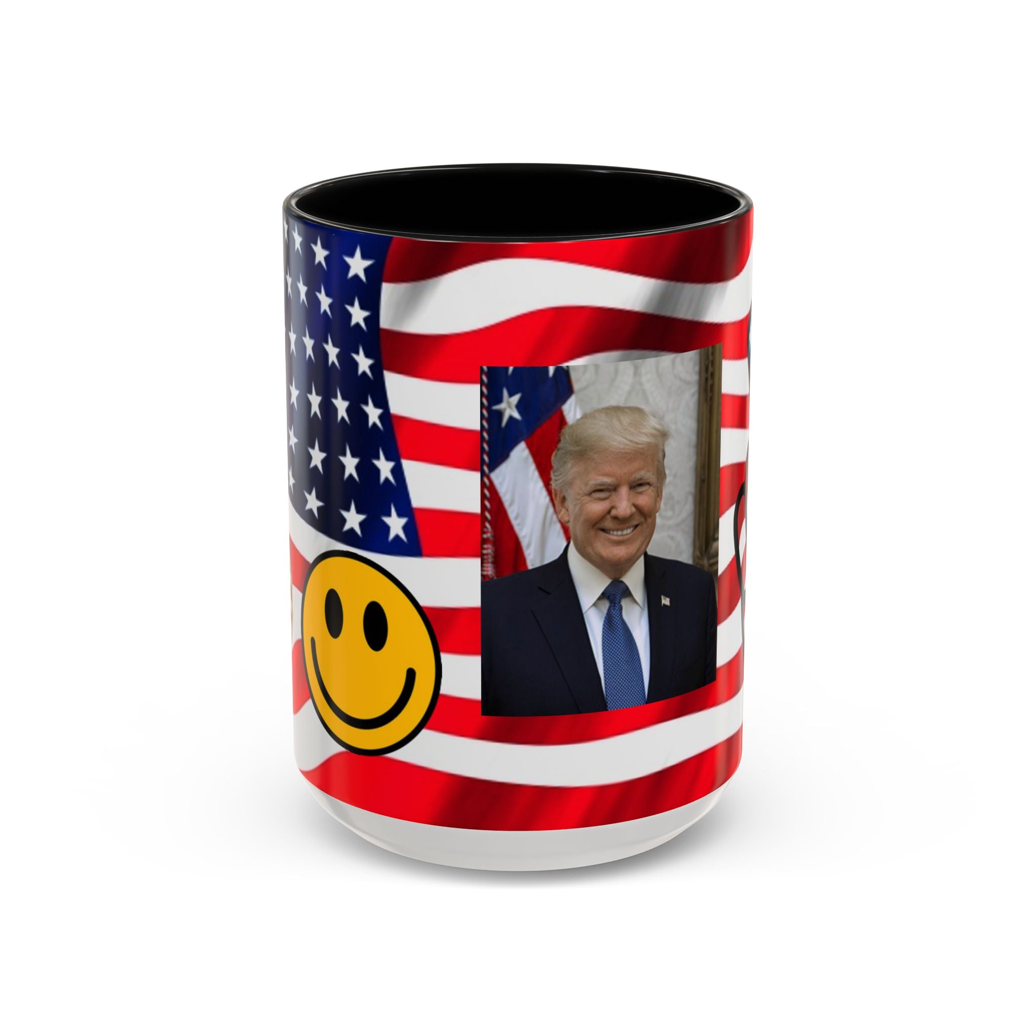 Mug à café patriotique du président TRUMP — Drapeau américain, signe de la paix et sourire