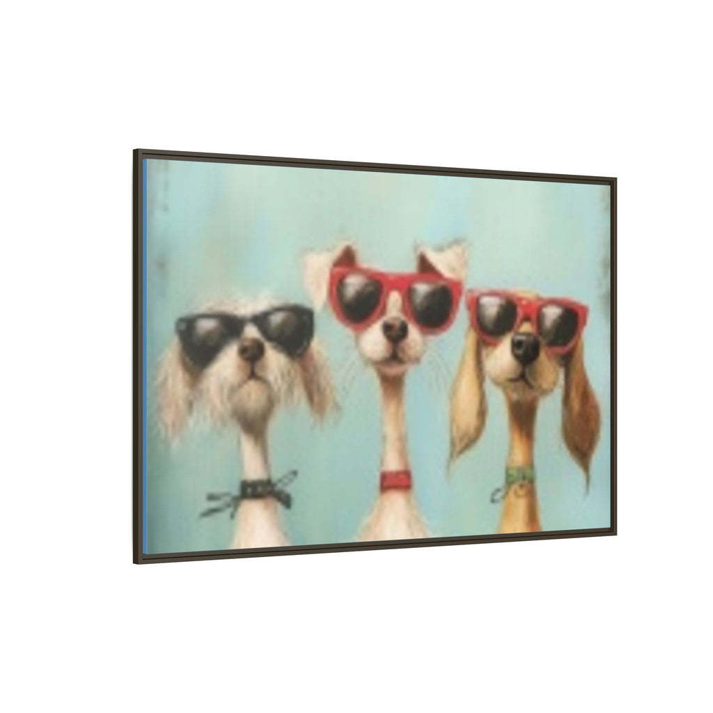 Framed Matte Canvas — Three Cool Dogs in Sunglasses Wall Art