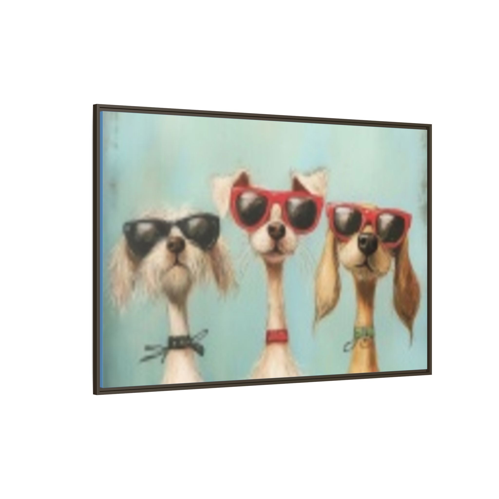 Framed Matte Canvas — Three Cool Dogs in Sunglasses Wall Art