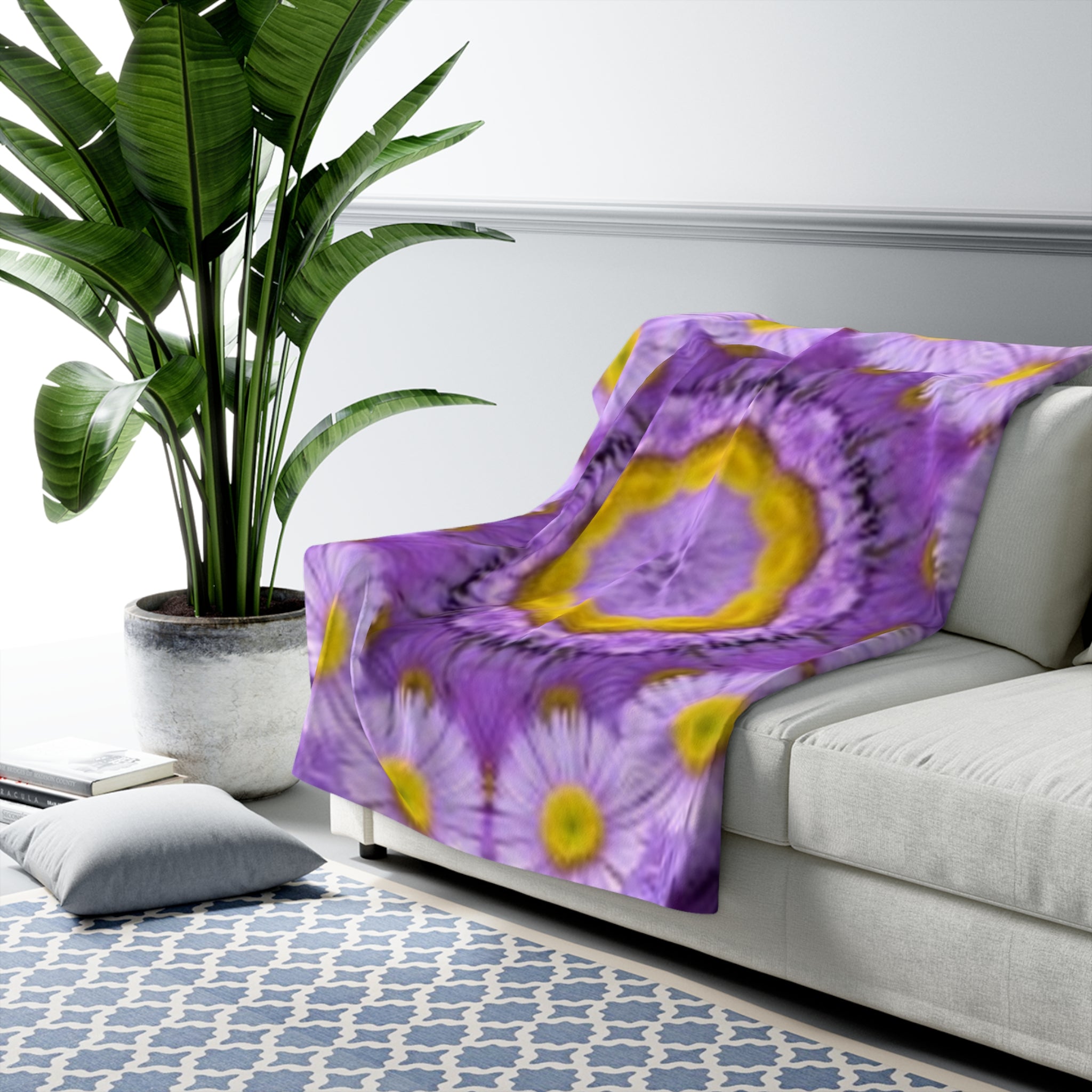 Purple Daisy Kaleidoscope Sherpa Blanket