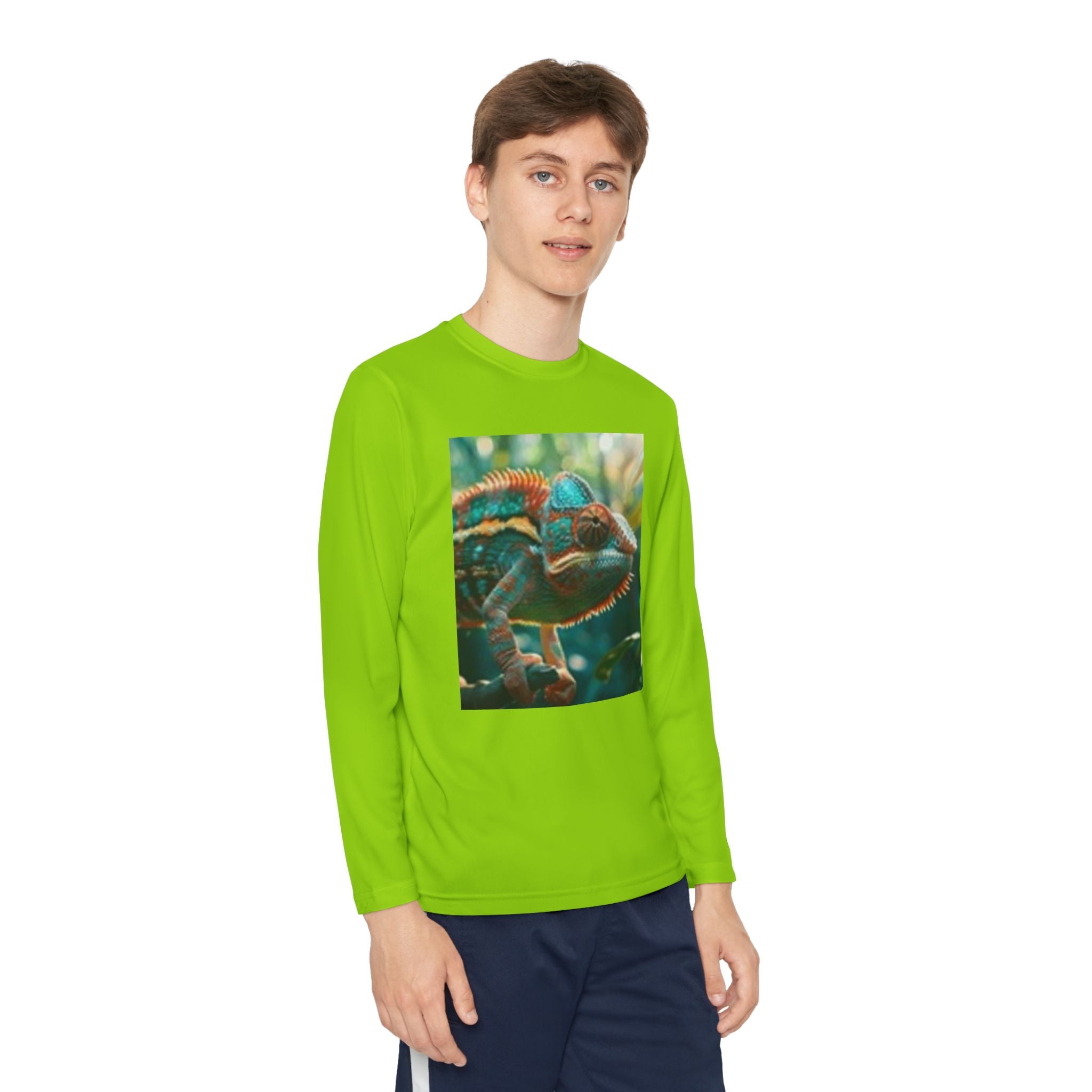 Youth Long Sleeve Tee — Tropical Chameleon Graphic