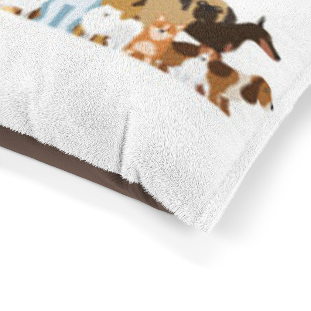 Dog Lovers Pet Bed — Illustrated Pack of Dogs Plush Lounger