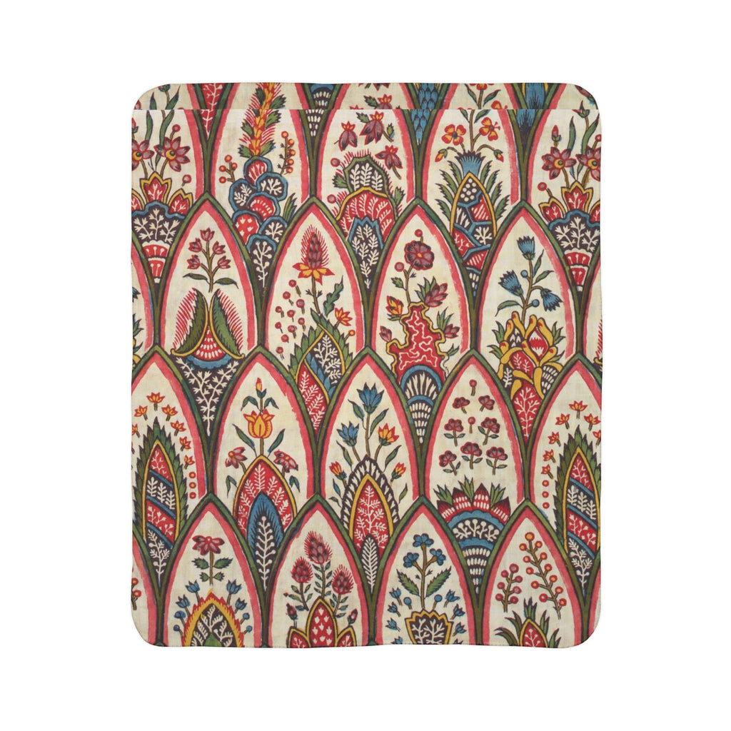 Boho Leaf Pattern Sherpa Blanket — Cozy Earth-Tone Fleece Throw
