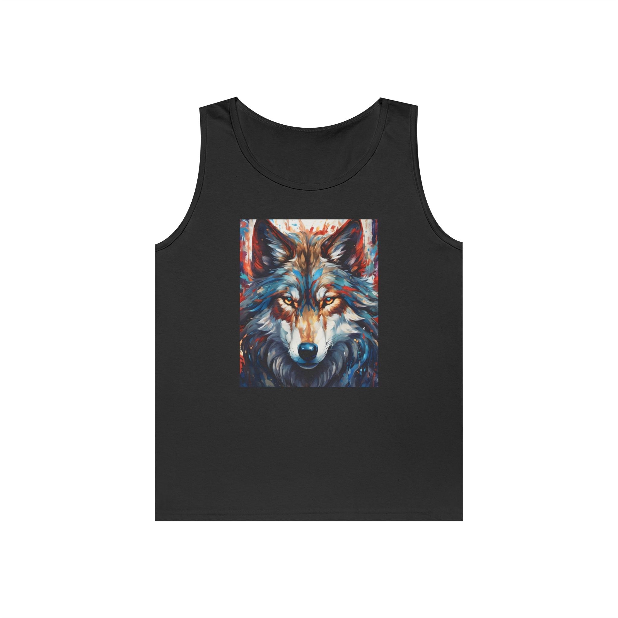 Wolf Portrait Tank Top — Colorful Artistic Wolf Face Graphic Tee