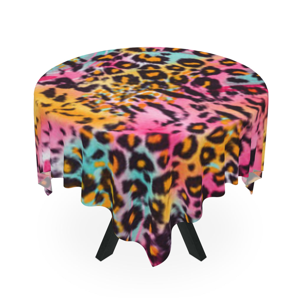Neon Leopard Print Tablecloth – Bright Retro Animal Print Table Cover