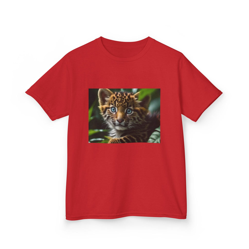 Kids T-shirt— Cute Tiger Cub Photo Front & Rainbow Heart Back Graphic