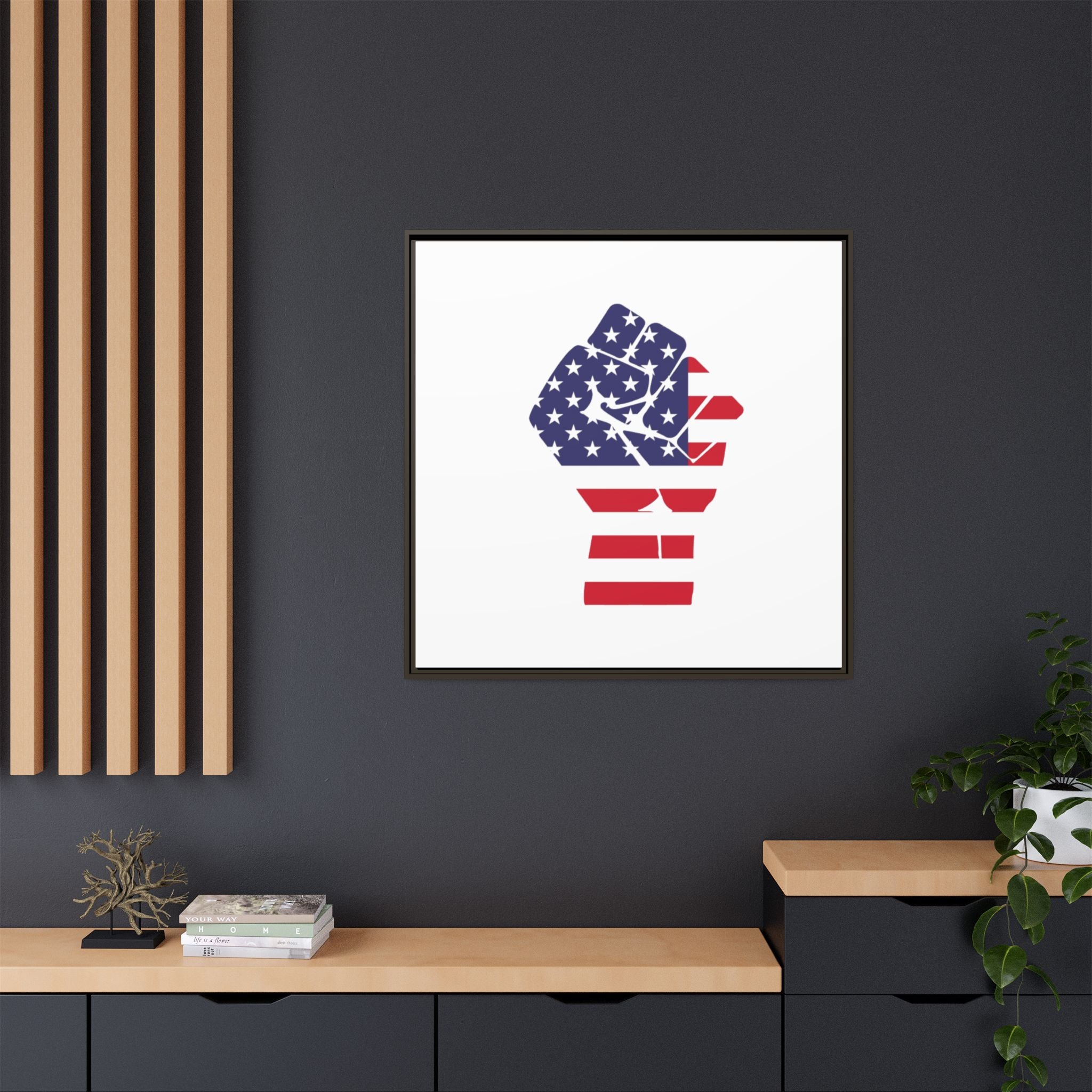 Framed Canvas Print – American Flag Fist Wall Art
